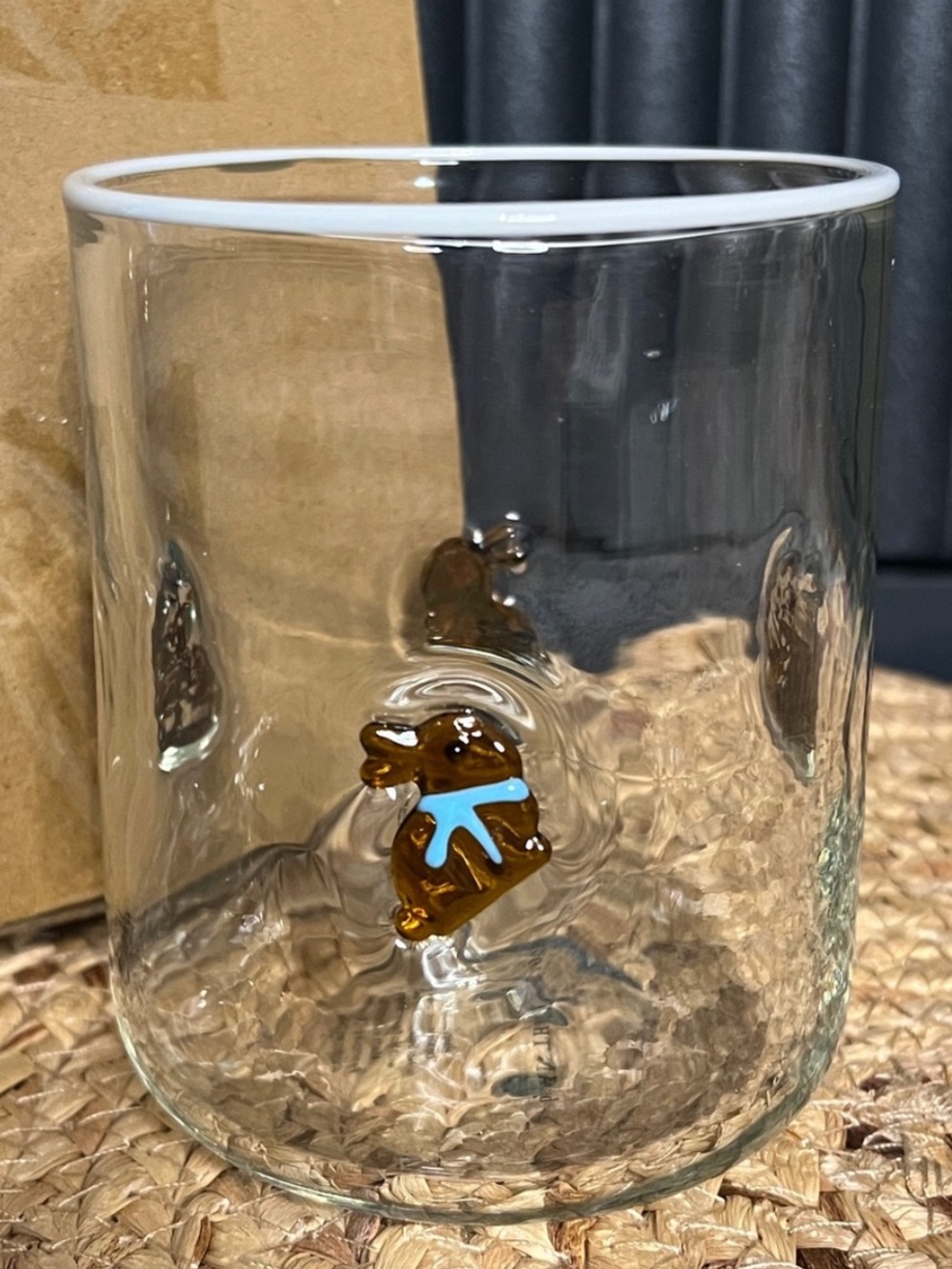Anthropologie ICON JUICE Drinking GLASS Chocolate Bunny Brown Blue Bow Easter